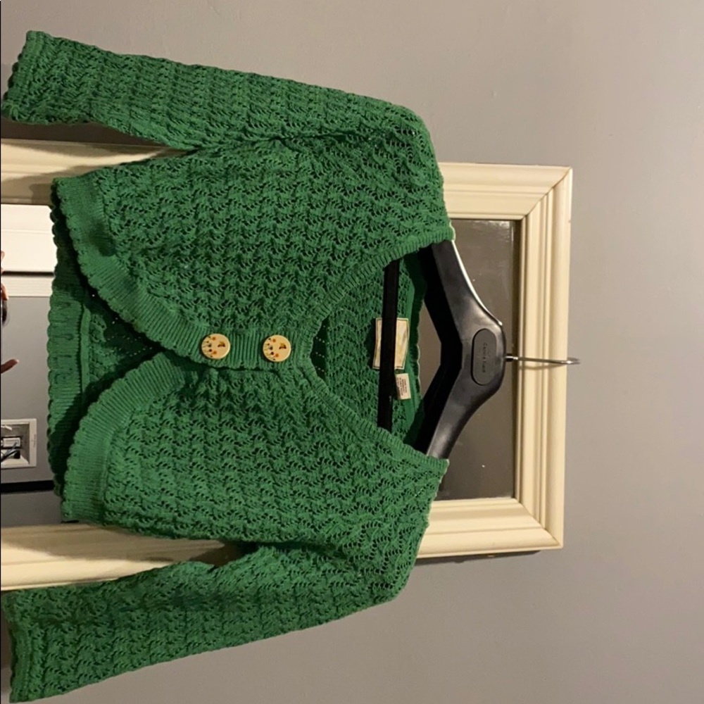 Anthropologie cute green cropped cardy sz M